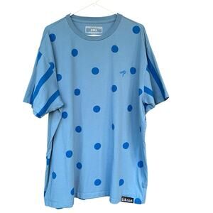 Pink Dolphin Mens Shirt 2X Blue Polka Dot Logo Cotton AOP Streetwear Casual